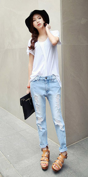 2 phong cách đơn giản với jeans rách, Thời trang jean, Thời trang, quan jeans rach, quan jeans va, mix do voi quan jean rach